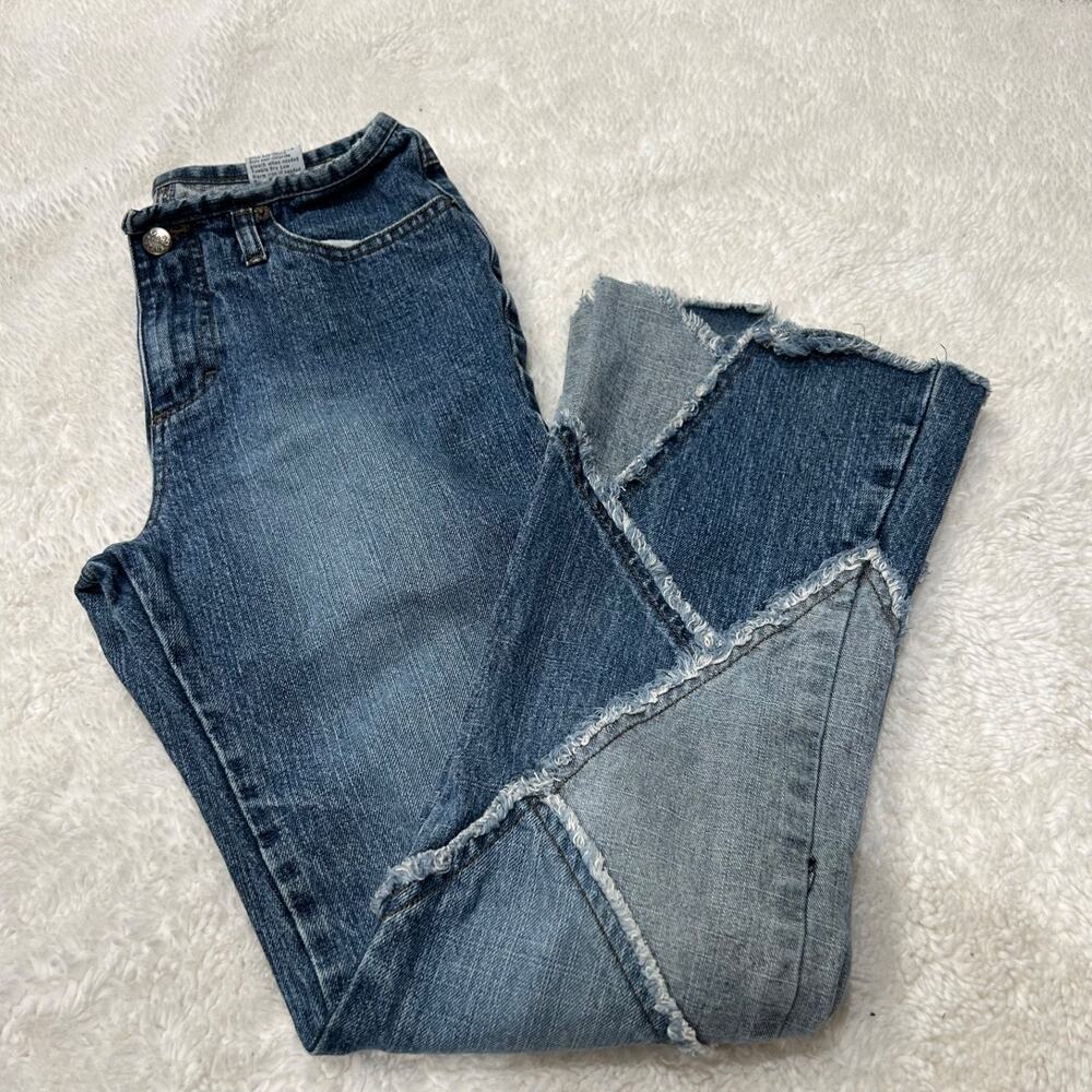 VTG Y2K Mudd Girls LR Flare Colorblock Leg Jeans Cotton 14 School Walking Hippie